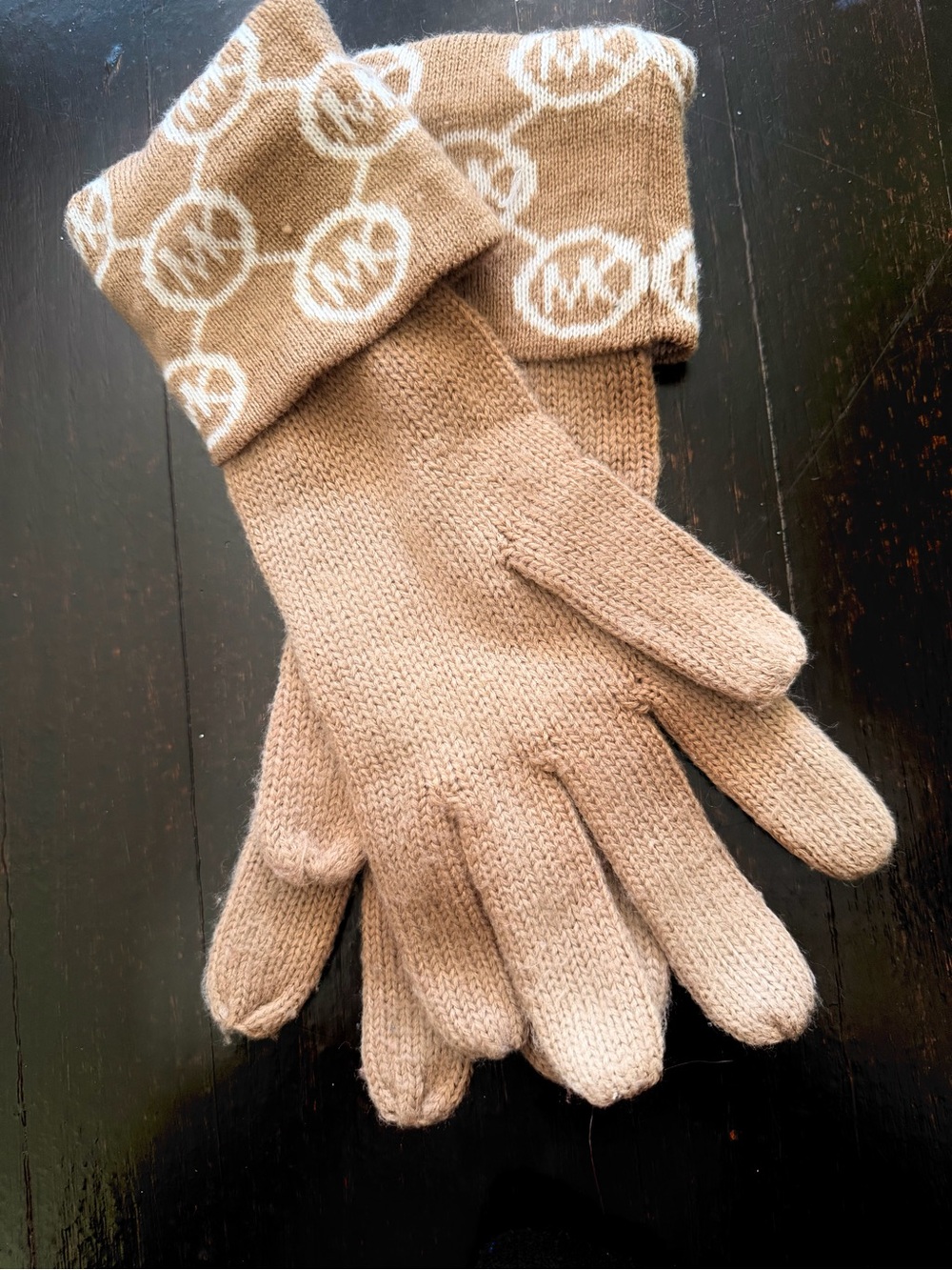 Michael Kors Tan Knit Logo Cuff Kids Mittens